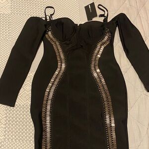 Fashion Nova Black Dress with Gold Detailing